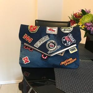 Denim Oversized Clutch Bag with Patches